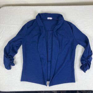 POGTMM Women’s Blue Open Front Blazer Cardigan Ruched Sleeve Size S